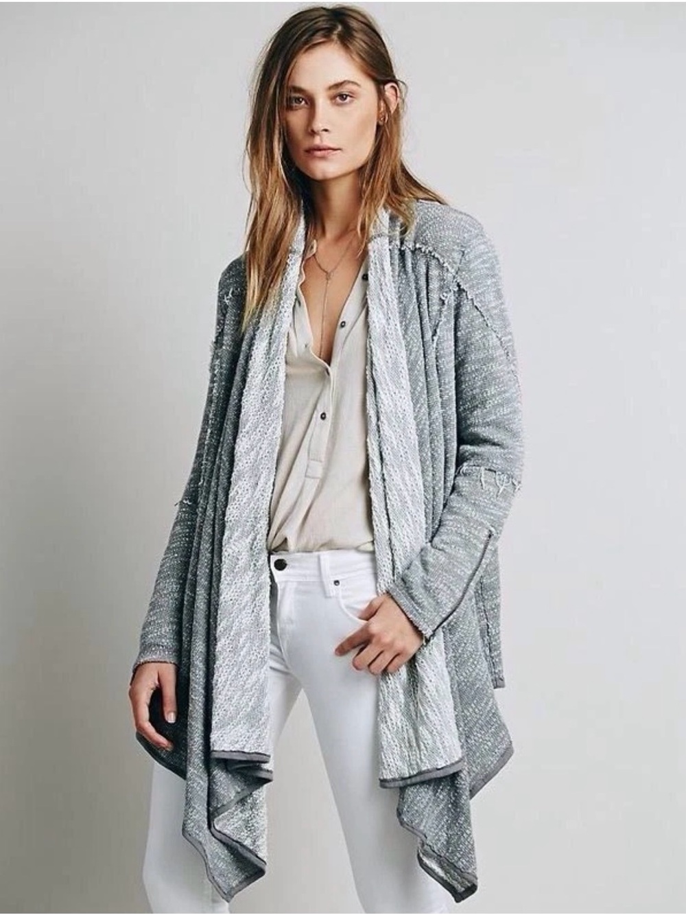 Free People Gray In The Loop Open Front Cardigan Oversized